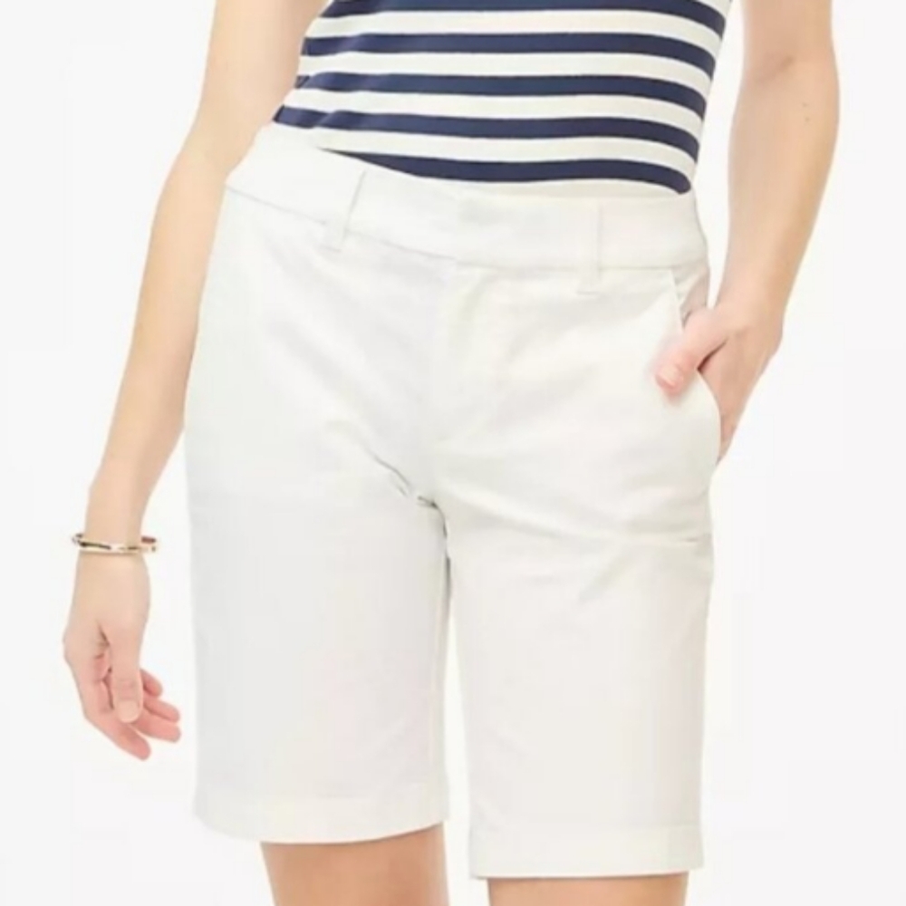 J CREW 9" Chino Shorts White Womens Size 2 Stretch Cotton Blend